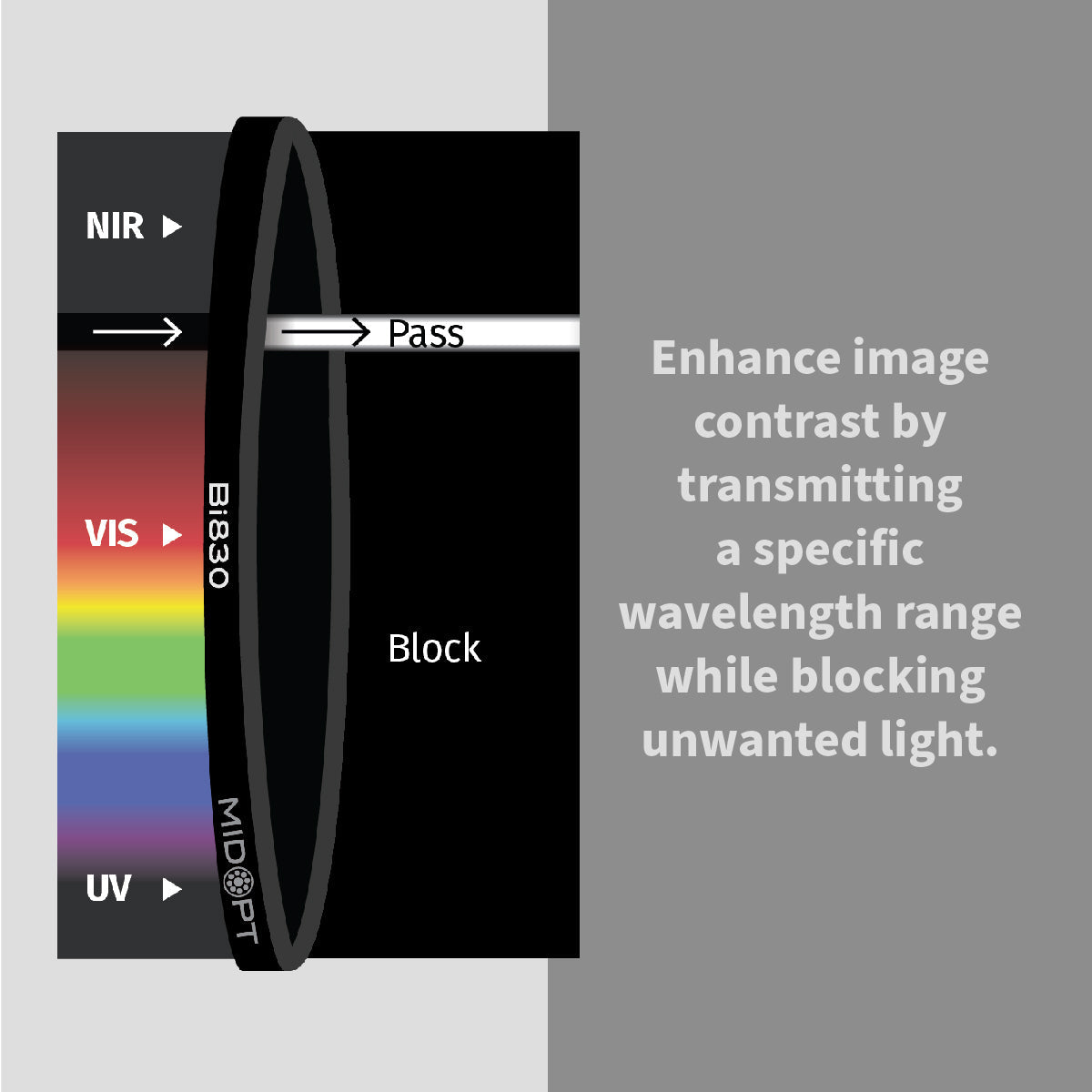 Near-Infrared (IR) Interference Bandpass Filter, 810-850nm - MidOpt Bi830