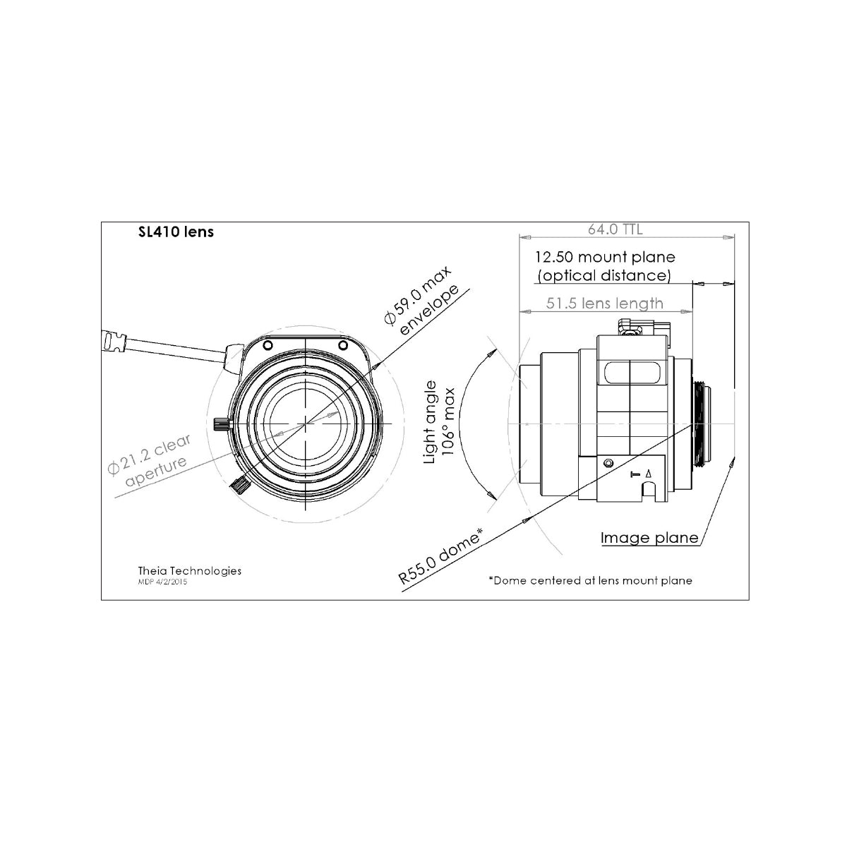 Day/Night Lens, 4-10mm, 12MP/4K, 1/1.7in, f/1.4-Close, Manual Iris, C Mount - Theia ML410M