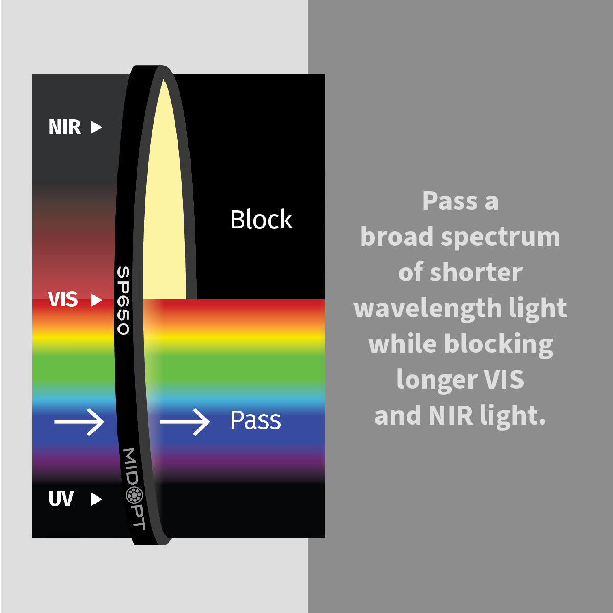 MidOpt - SP650 Near-Infrared (IR) / Mid-Red Dichroic Block Shortpass Filter