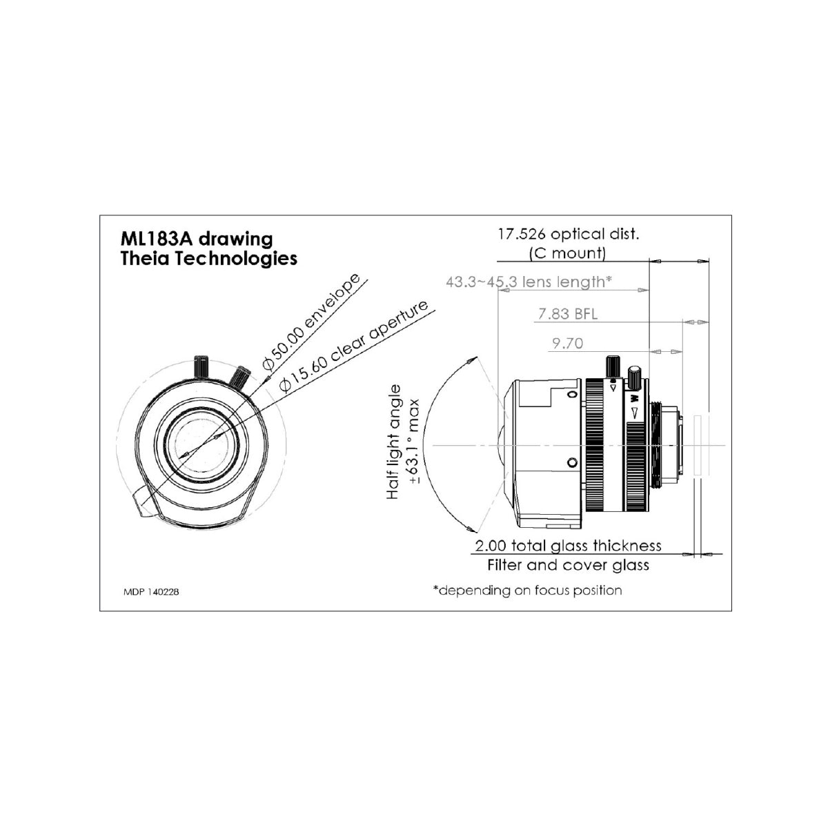 Theia - ML183A 1.8-3mm, 5MP, 1/2.3in, f/1.8-Close, Day/Night, Ultra-Wide, Low-Distortion Varifocal Lens, DC Auto-Iris, C Mount