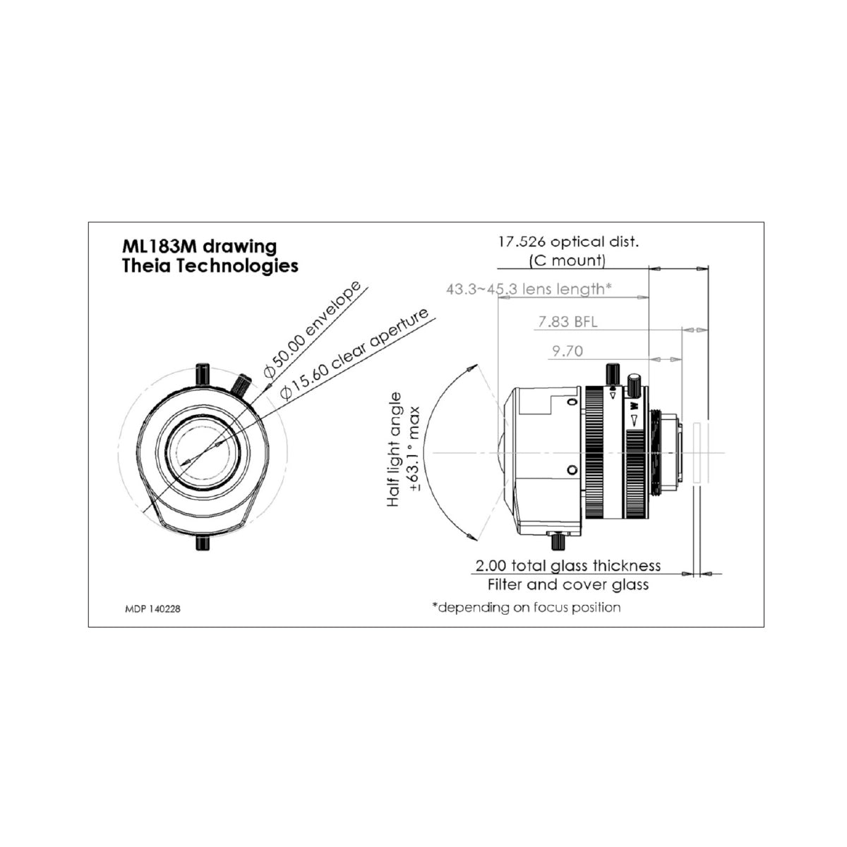 Theia - ML183M 1.8-3mm, 5MP, 1/2.3in, f/1.8-Close, Day/Night, Ultra-Wide, Low-Distortion Varifocal Lens, Manual Iris, C Mount