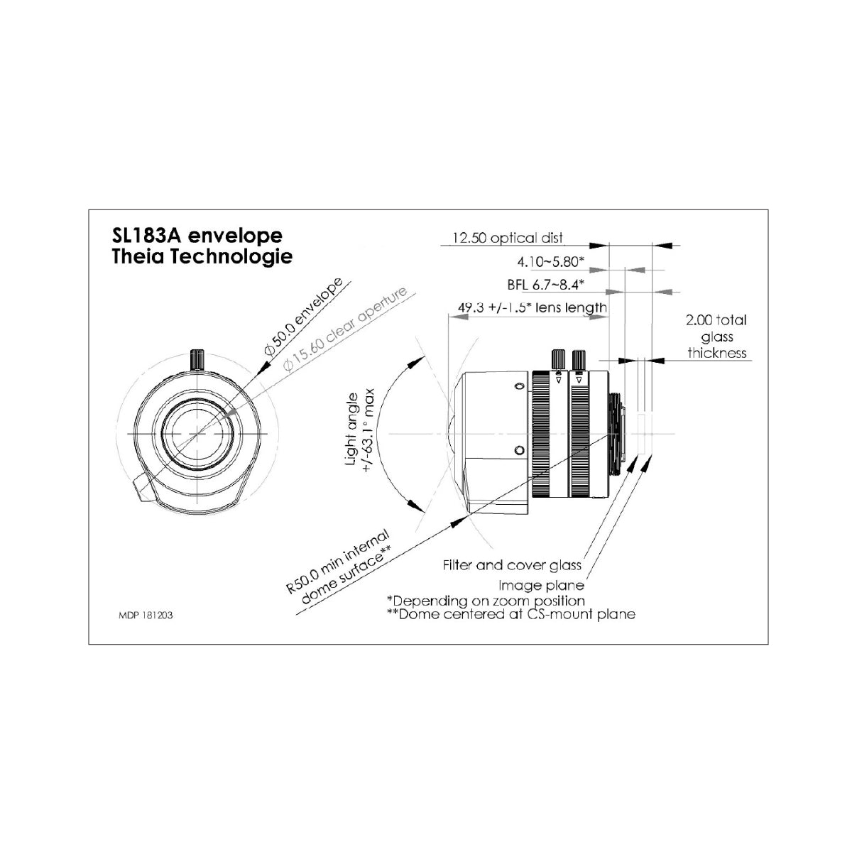 Theia - SL183A 1.8–3mm, 5MP, 1/2.3in, f/1.8-Close, Day/Night, Ultra-Wide, Low-Distortion Varifocal Lens, DC Auto-Iris, CS Mount