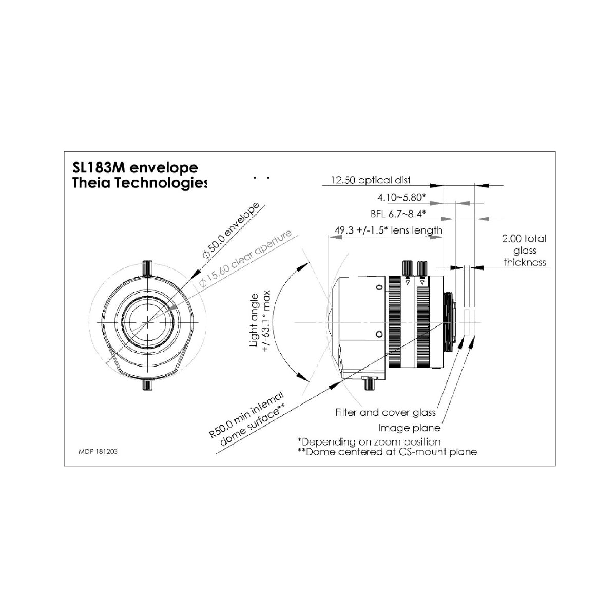 Theia - SL183M 1.8-3mm, 5MP, 1/2.3in, f/1.8-Close, Day/Night, Ultra-Wide, Low-Distortion Varifocal Lens, Manual Iris, CS Mount
