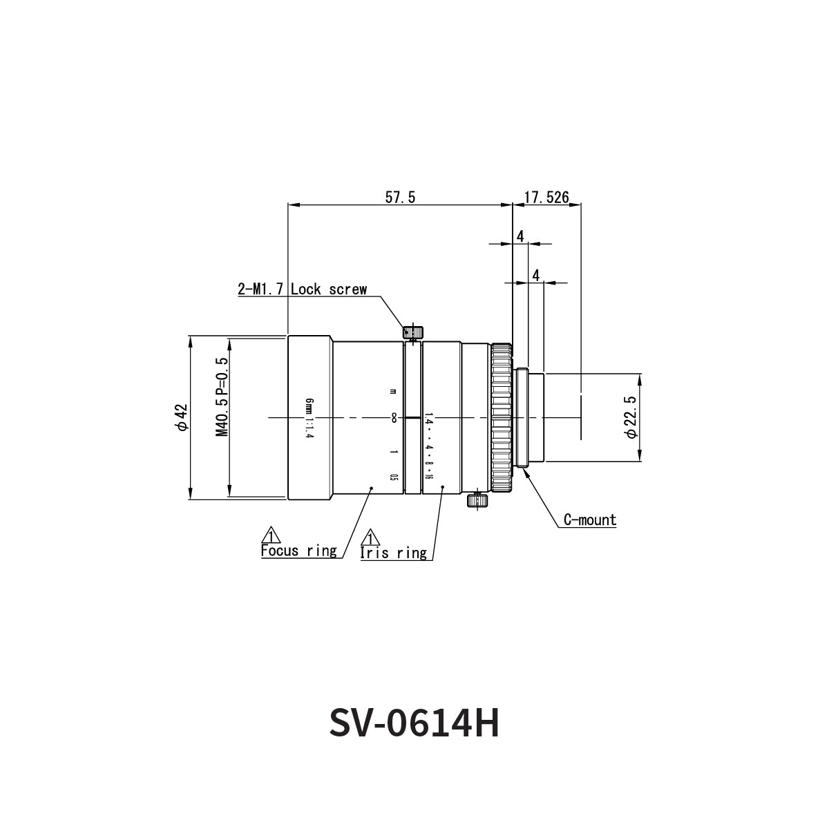 Fixed Focal Lens, 6mm, 5MP, 2/3in, f/1.4, C-Mount, SV-H Series – VS Technology SV-0614H