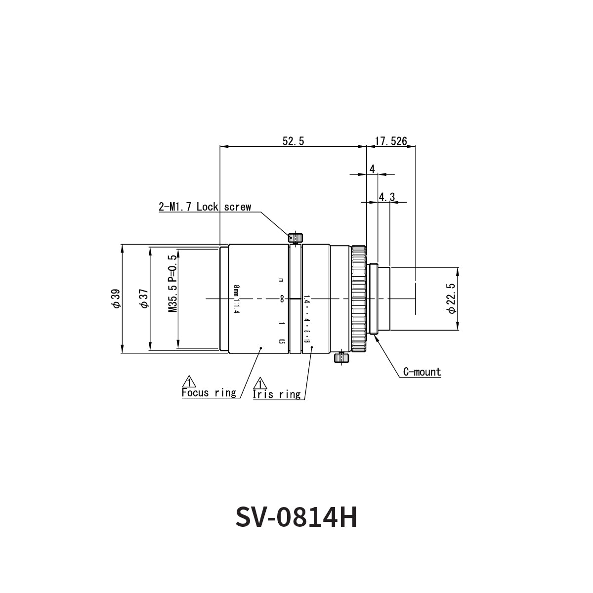 Fixed Focal Lens, 8mm, 5MP, 2/3in, f/1.4, C-Mount, SV-H Series – VS Technology SV-0814H