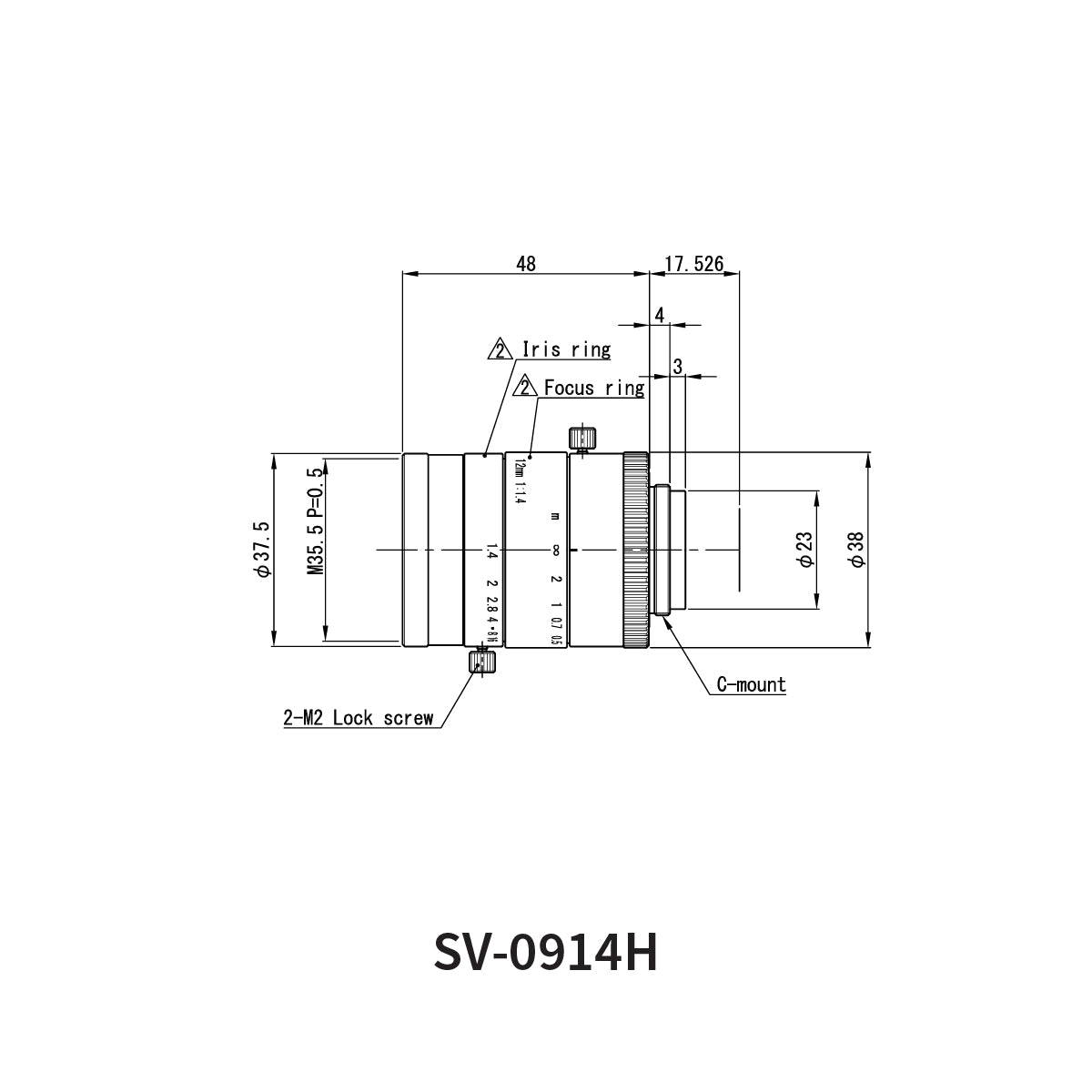 Fixed Focal Lens, 9mm, 5MP, 2/3in, f/1.4, C-Mount, SV-H Series – VS Technology SV-0914H