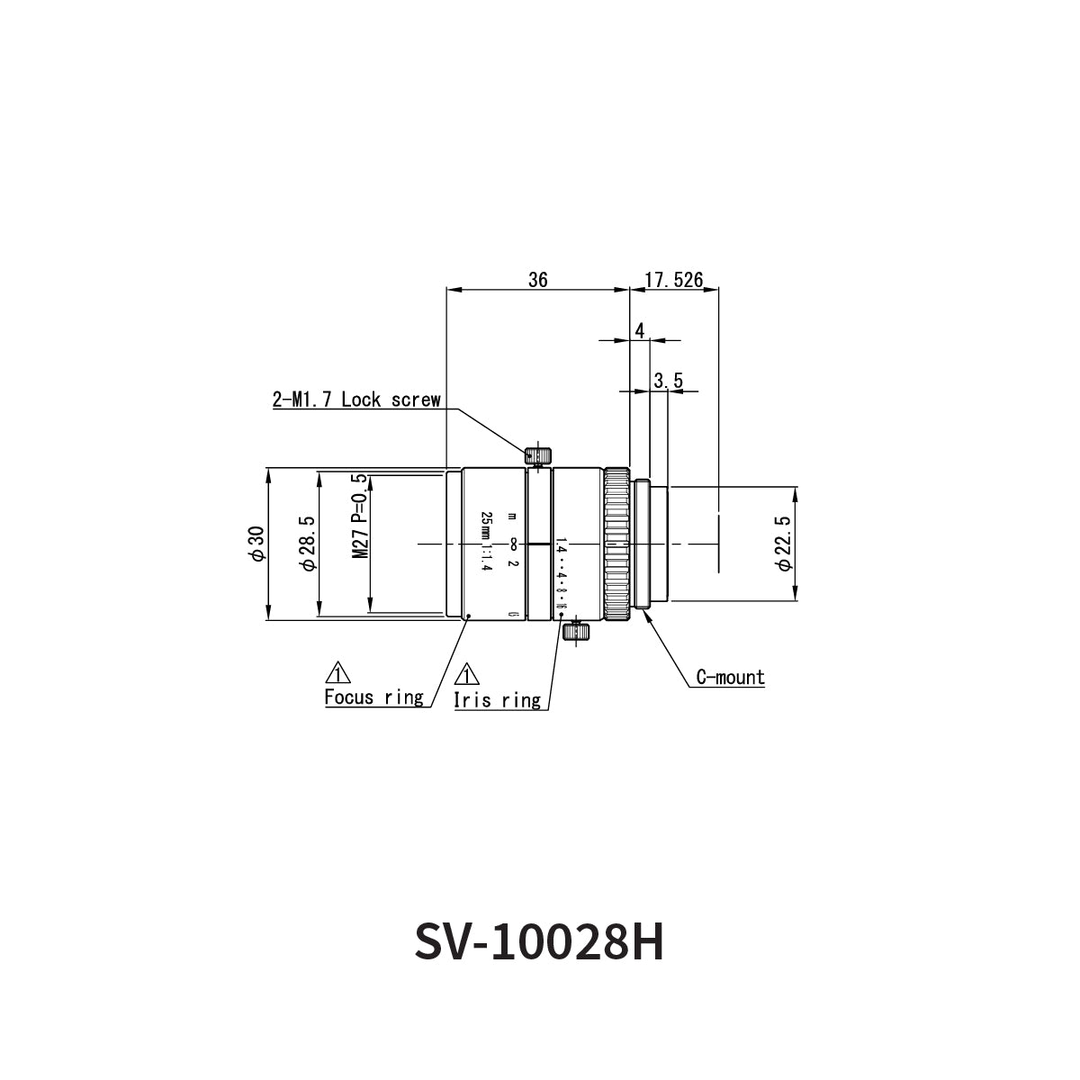 Fixed Focal Lens, 100mm, 5MP, 1in, f/2.8, C-Mount, SV-H Series – VS Technology SV-10028H