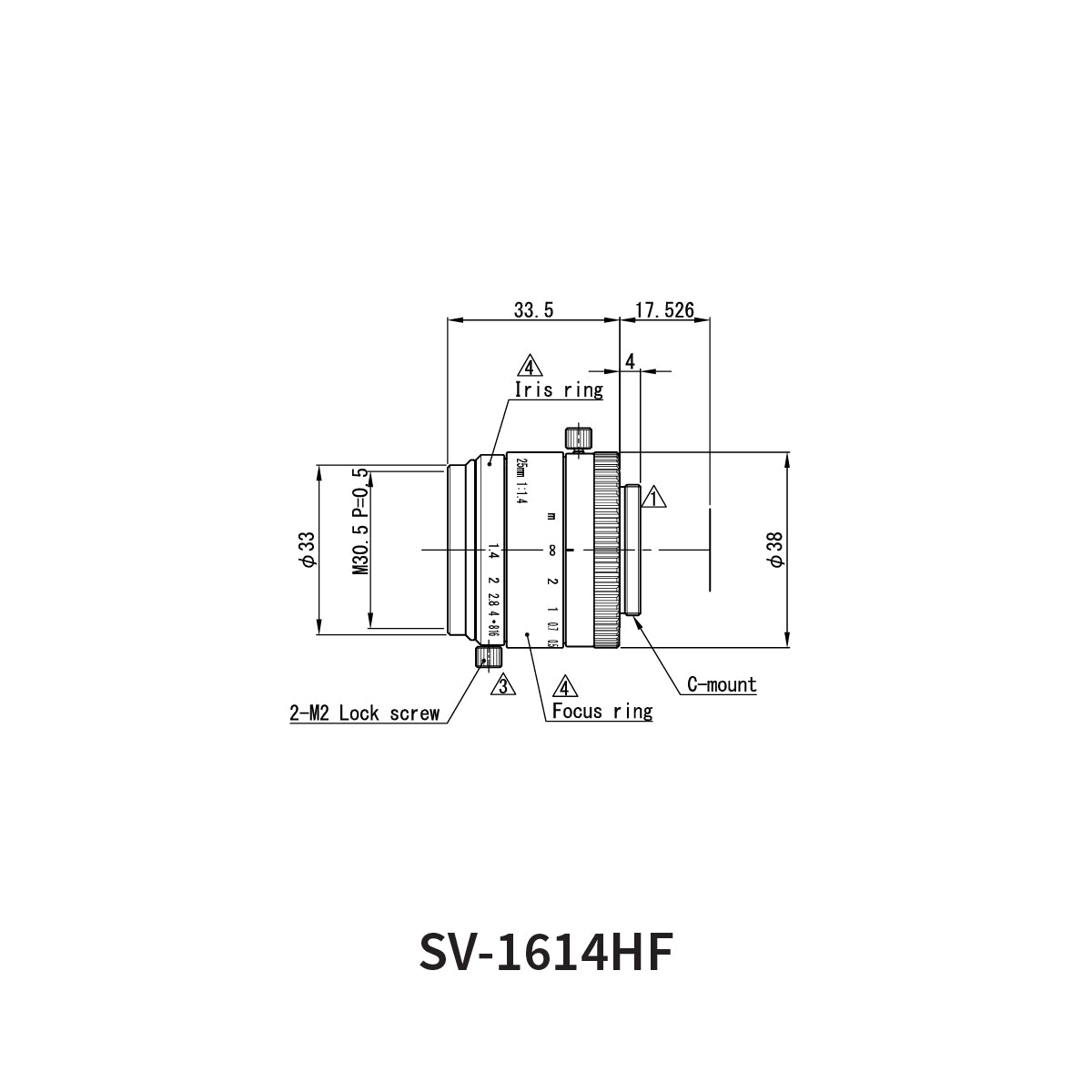 Fixed Focal Lens, 16mm, 5MP, 2/3in, f/1.4, C-Mount, SV-H Series – VS Technology SV-1614H