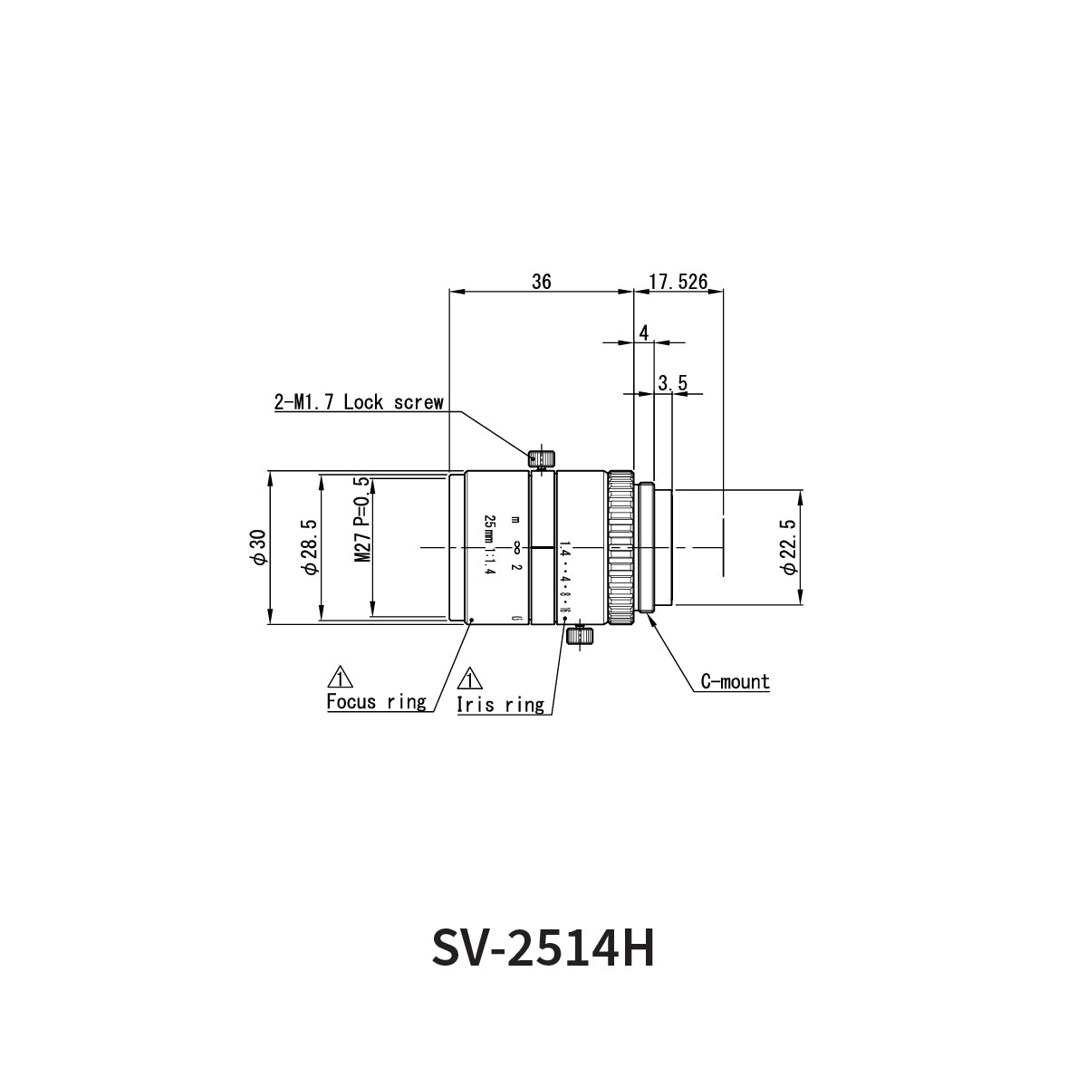 Fixed Focal Lens, 25mm, 5MP, 2/3in, f/1.4, C-Mount, SV-H Series – VS Technology SV-2514H