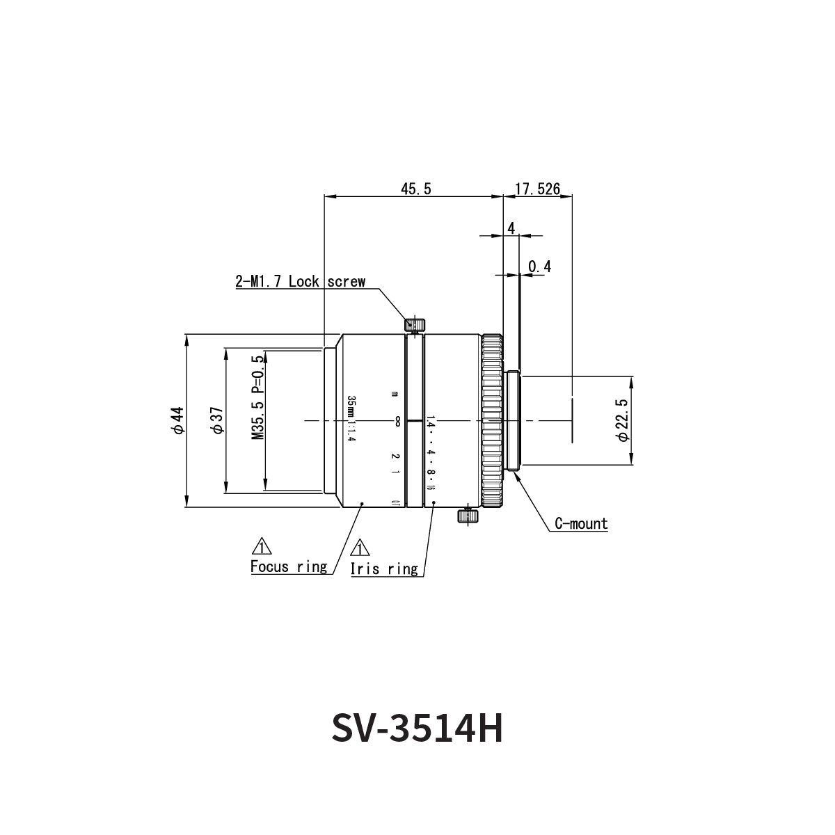 Fixed Focal Lens, 35mm, 5MP, 2/3in, f/1.4, C-Mount, SV-H Series – VS Technology SV-3514H