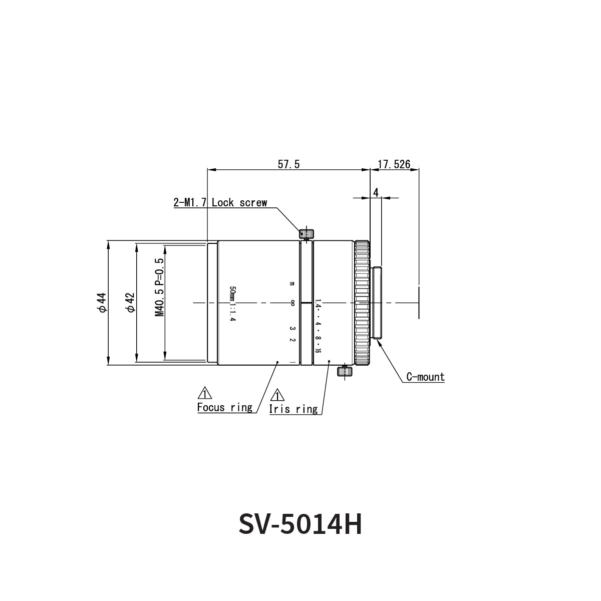 Fixed Focal Lens, 50mm, 5MP, 2/3in, f/1.4, C-Mount, SV-H Series – VS Technology SV-5014H