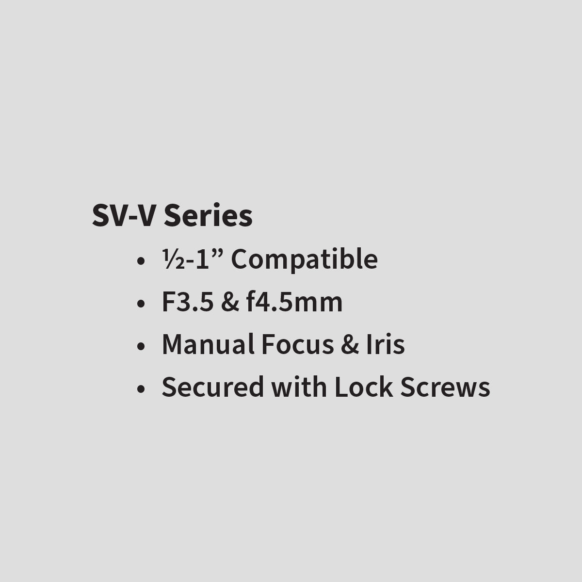 Fixed Focal Lens, 3.5mm, 1/2″, f/1.4-Close, C-Mount, SV-V Series – VS Technology SV-03514V