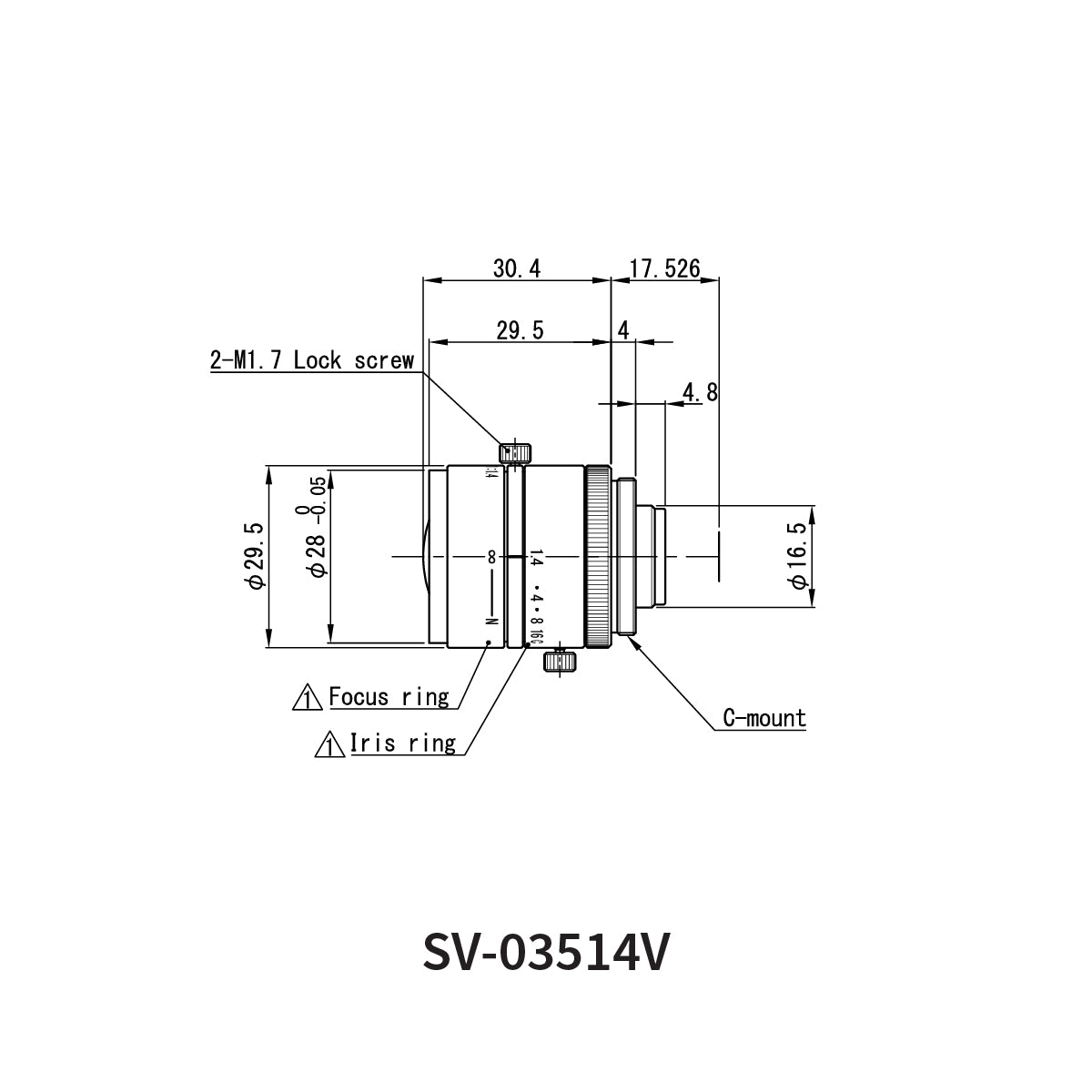 Fixed Focal Lens, 3.5mm, 1/2″, f/1.4-Close, C-Mount, SV-V Series – VS Technology SV-03514V