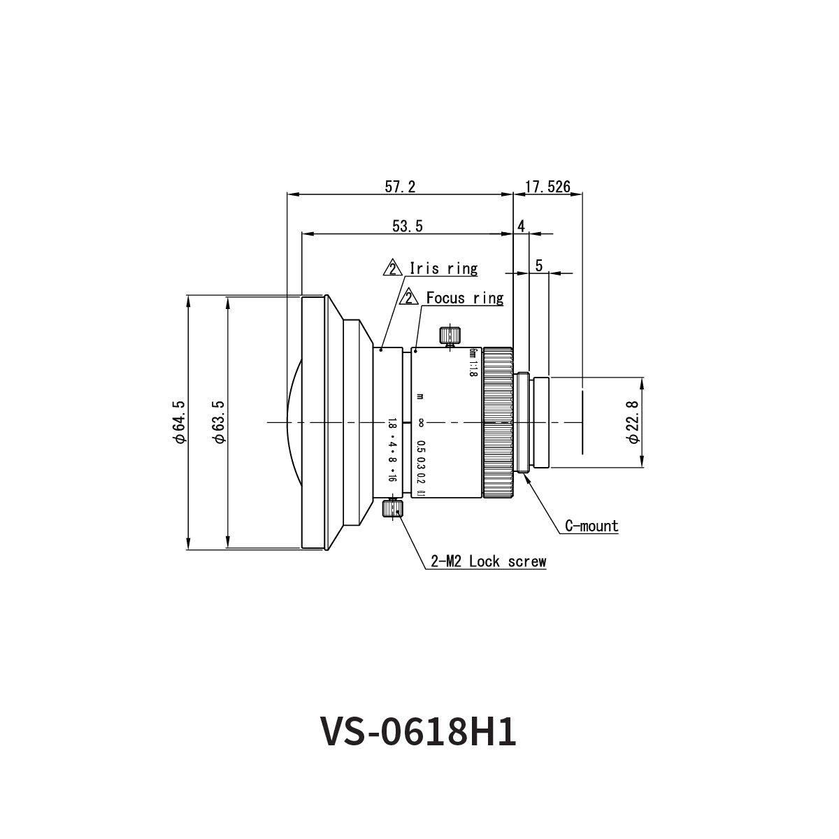 Fixed Focal Lens, 6mm, 5MP, 1in, f/1.8, C-Mount, VS-H1 Series – VS Technology VS-0618H1