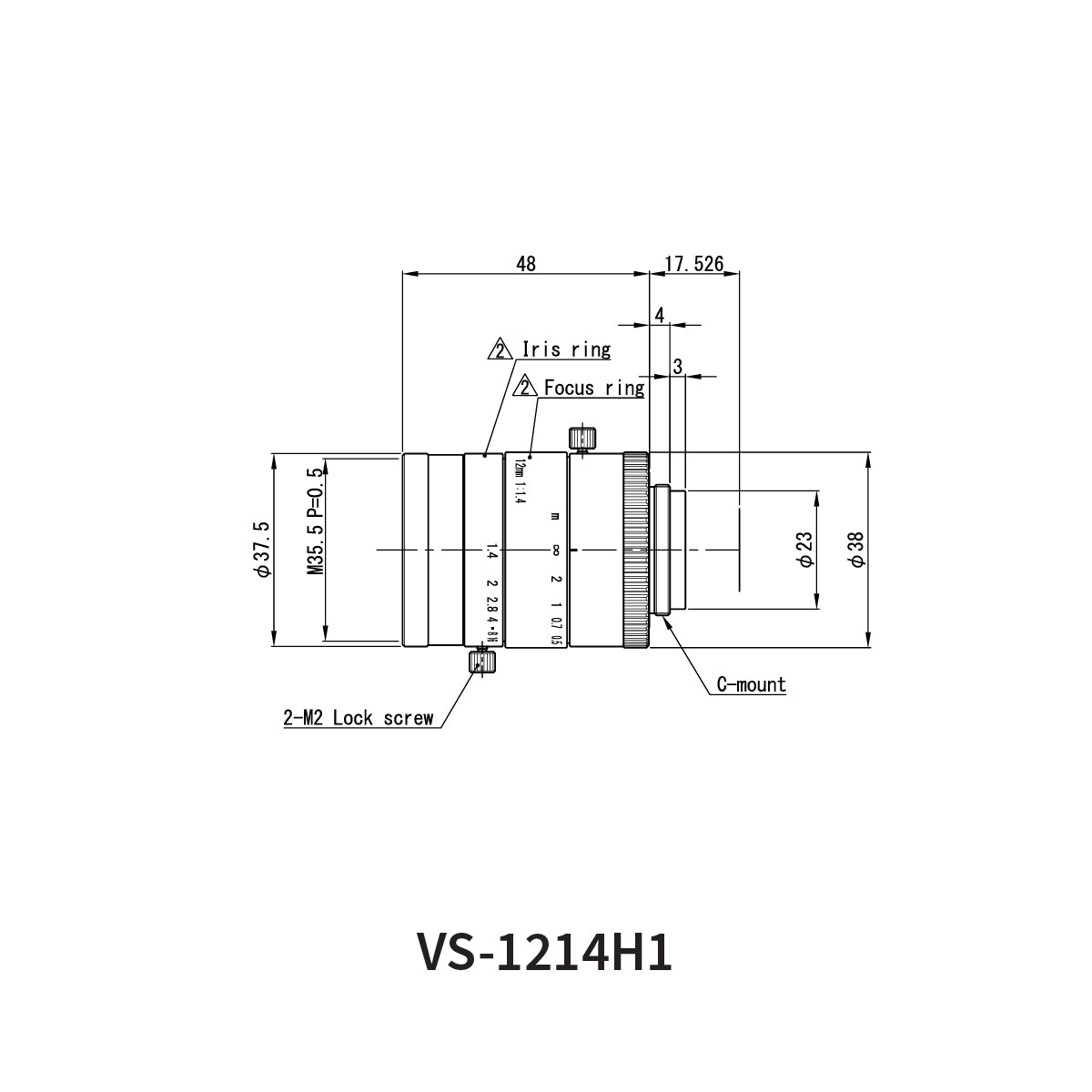 Fixed Focal Lens, 12mm, 5MP, 1in, f/1.4, C-Mount, VS-H1 Series – VS Technology VS-1214H1