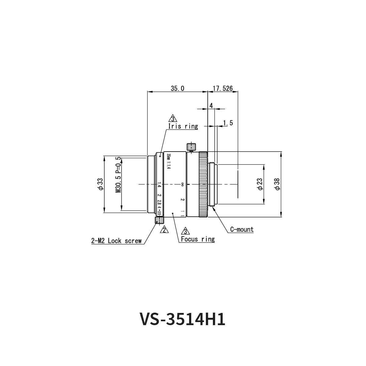 Fixed Focal Lens, 35mm, 5MP, 1in, f/1.4, C-Mount, VS-H1 Series – VS Technology VS-3514H1