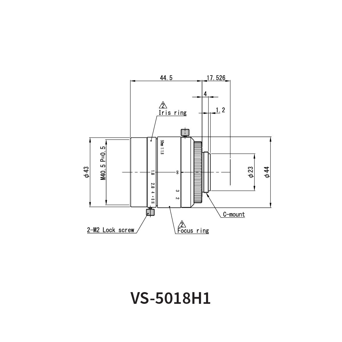 Fixed Focal Lens, 50mm, 5MP, 1in, f/1.8, C-Mount, VS-H1 Series – VS Technology VS-5018H1