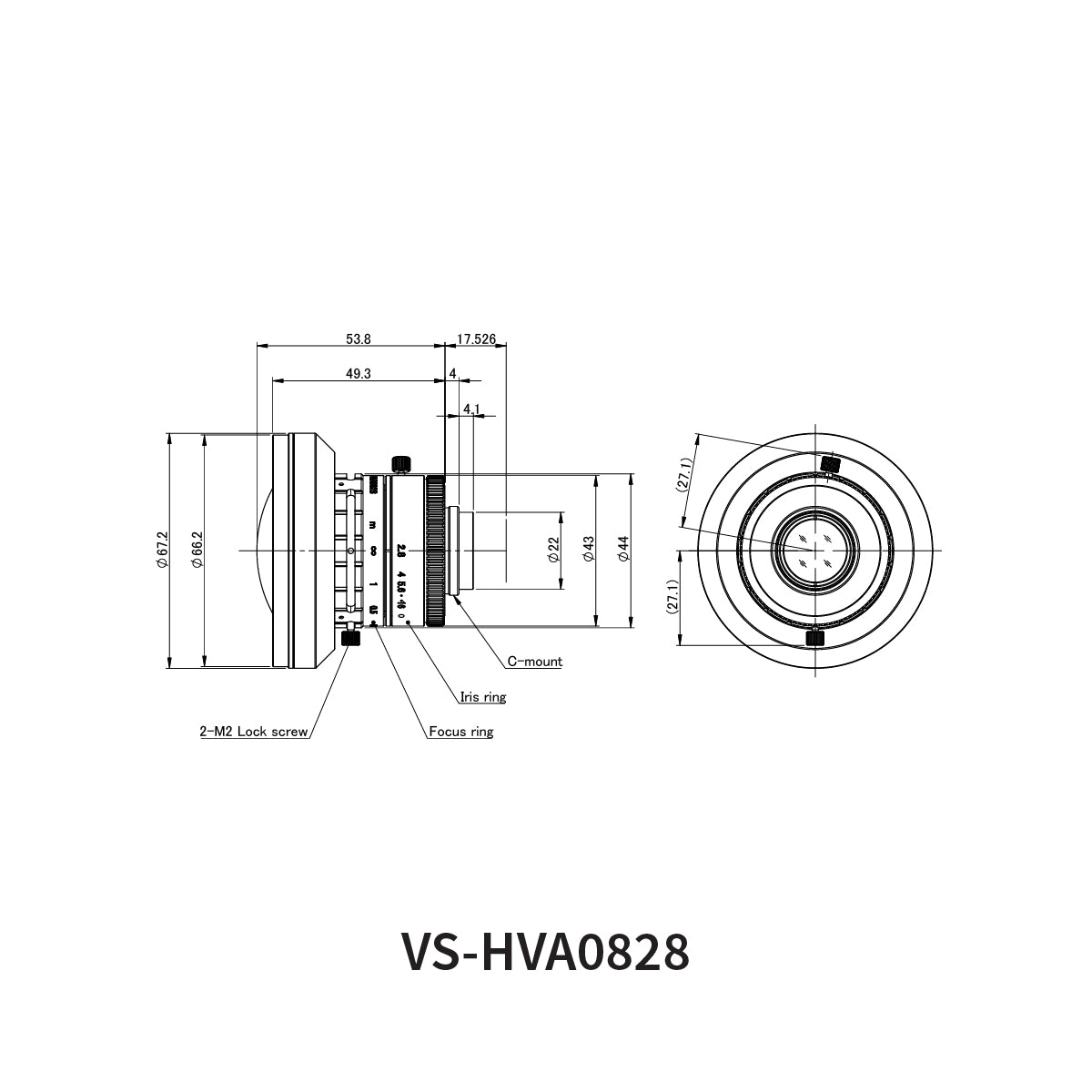 Fixed Focal Lens, 8mm, 12MP, 1.1in, f/2.8, C-Mount, VS-HVA Series – VS Technology VS-HVA0828