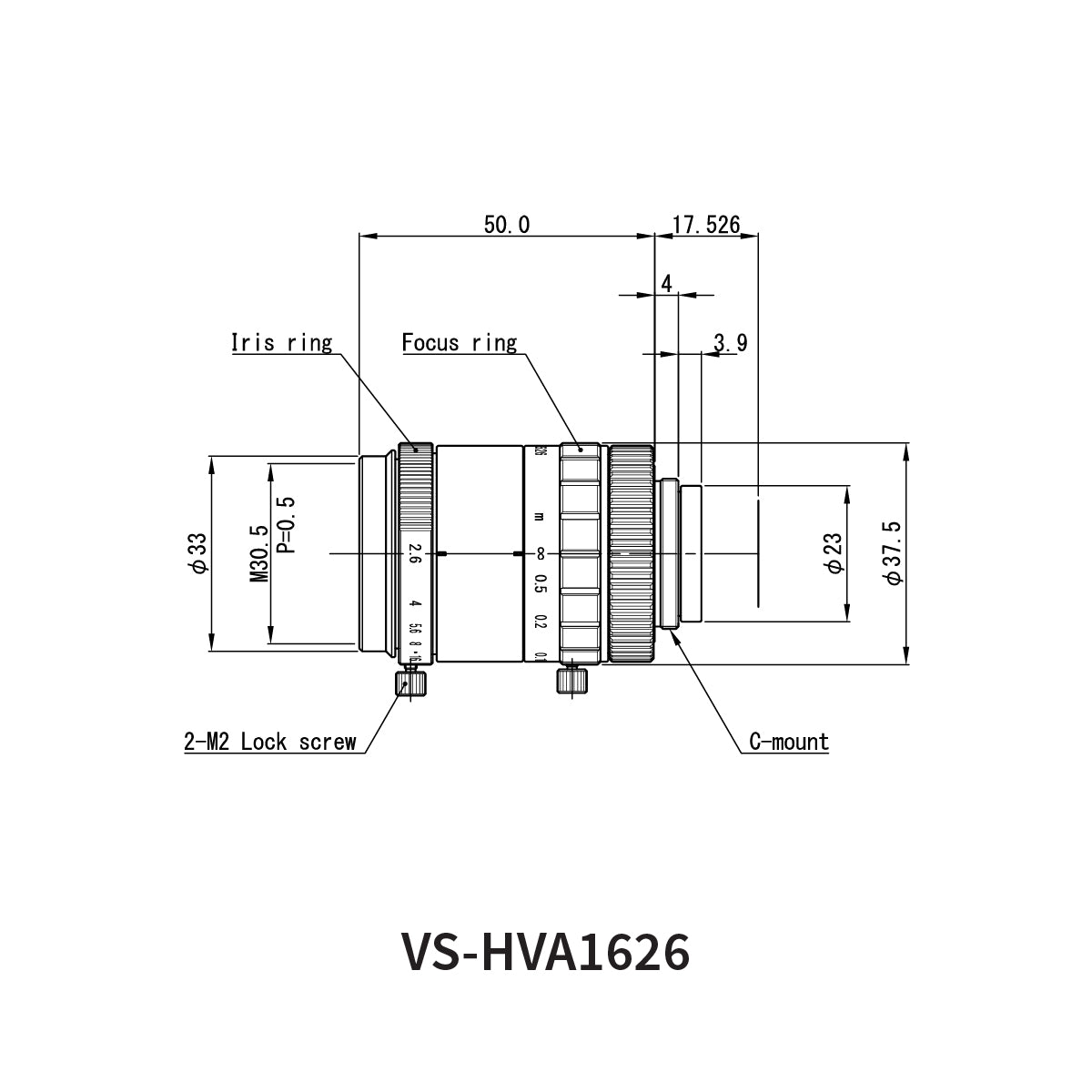 Fixed Focal Lens, 16mm, 12MP, 1.1in, f/2.6, C-Mount, VS-HVA Series – VS Technology VS-HVA1626