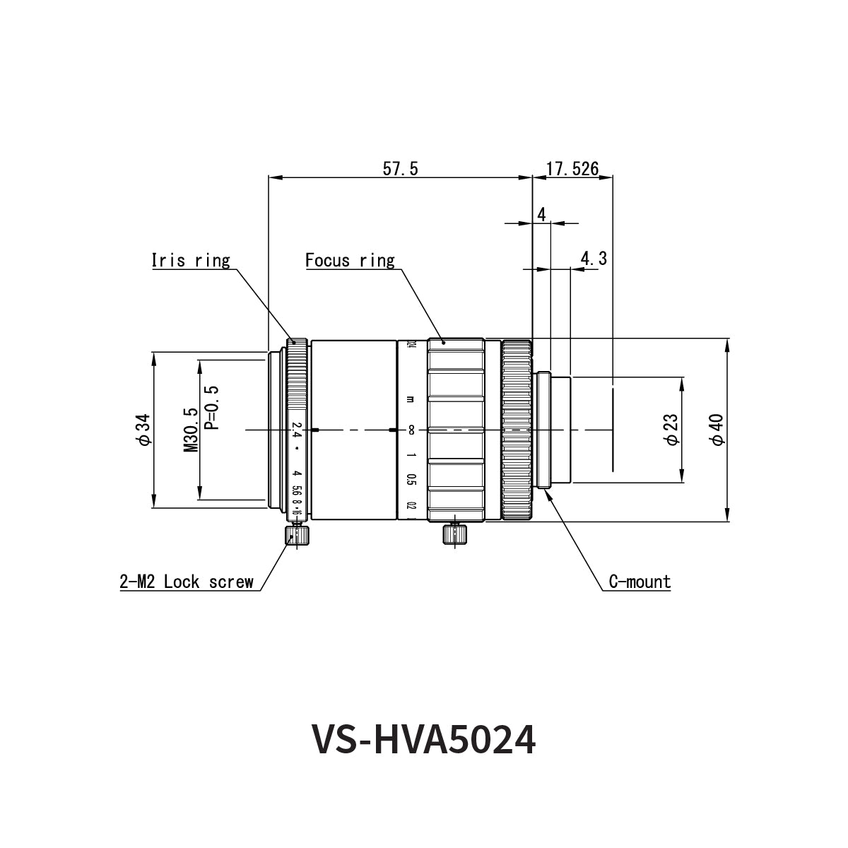 Fixed Focal Lens, 50mm, 12MP, 1.1″, f/2.4, C-Mount, VS-HVA Series – VS Technology VS-HVA5024